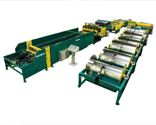 Industrial machinery setup with multiple rollers and a control panel, designed for processing and manufacturing operations.
